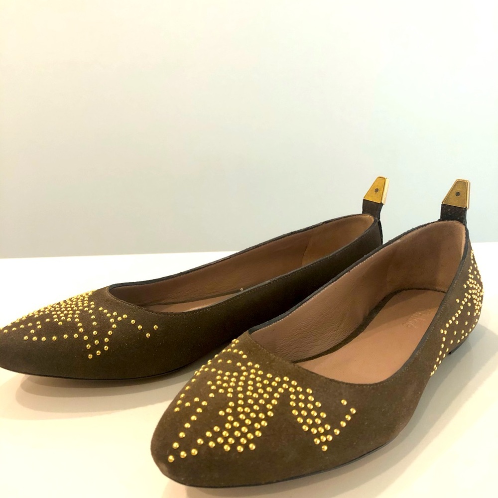 CHLOE Taupe Suede Anatolia Studded Ballet Flats